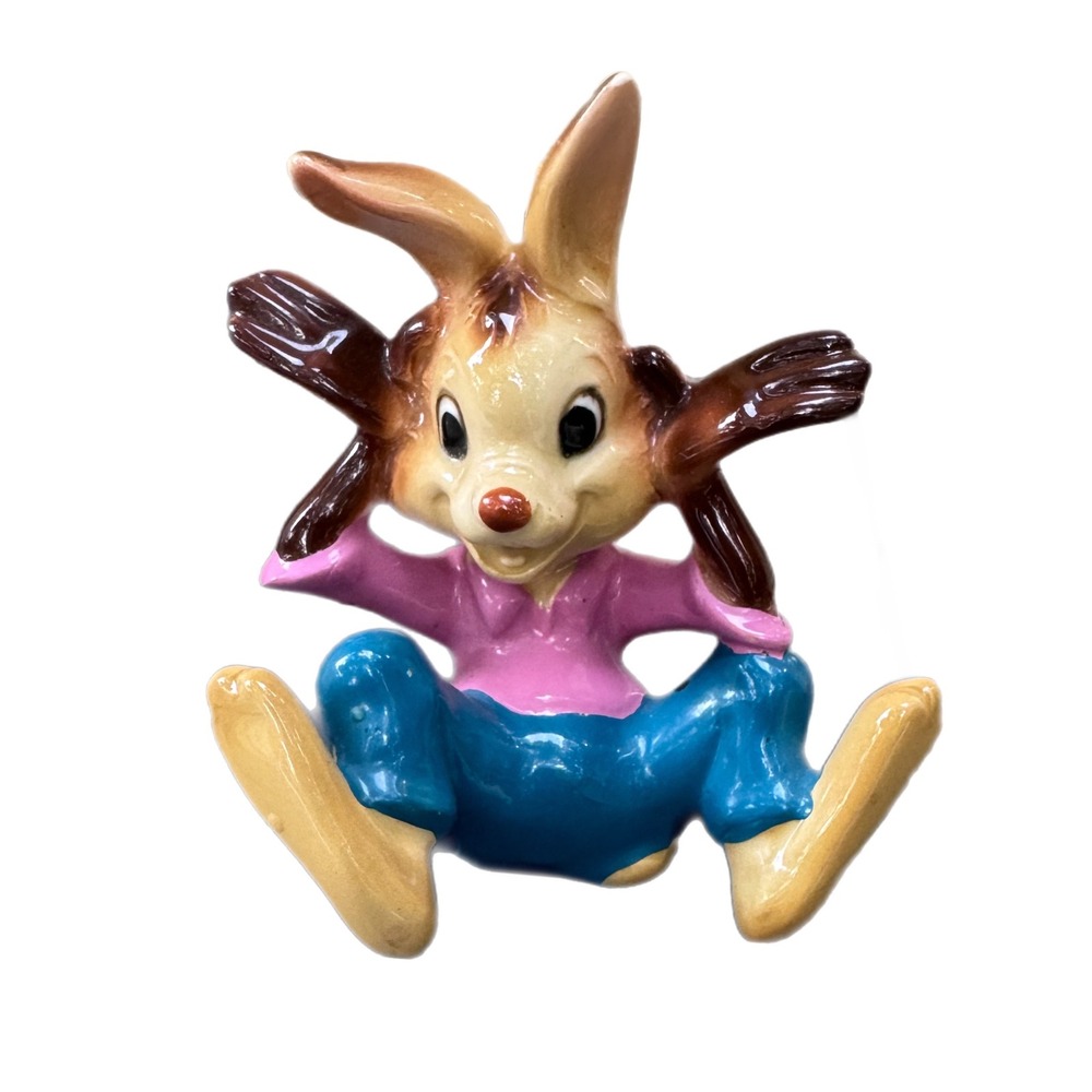 Vintage Disney Brer Rabbit Ceramic Figurine Japan 4 Inch Pink Shirt Blue Pants